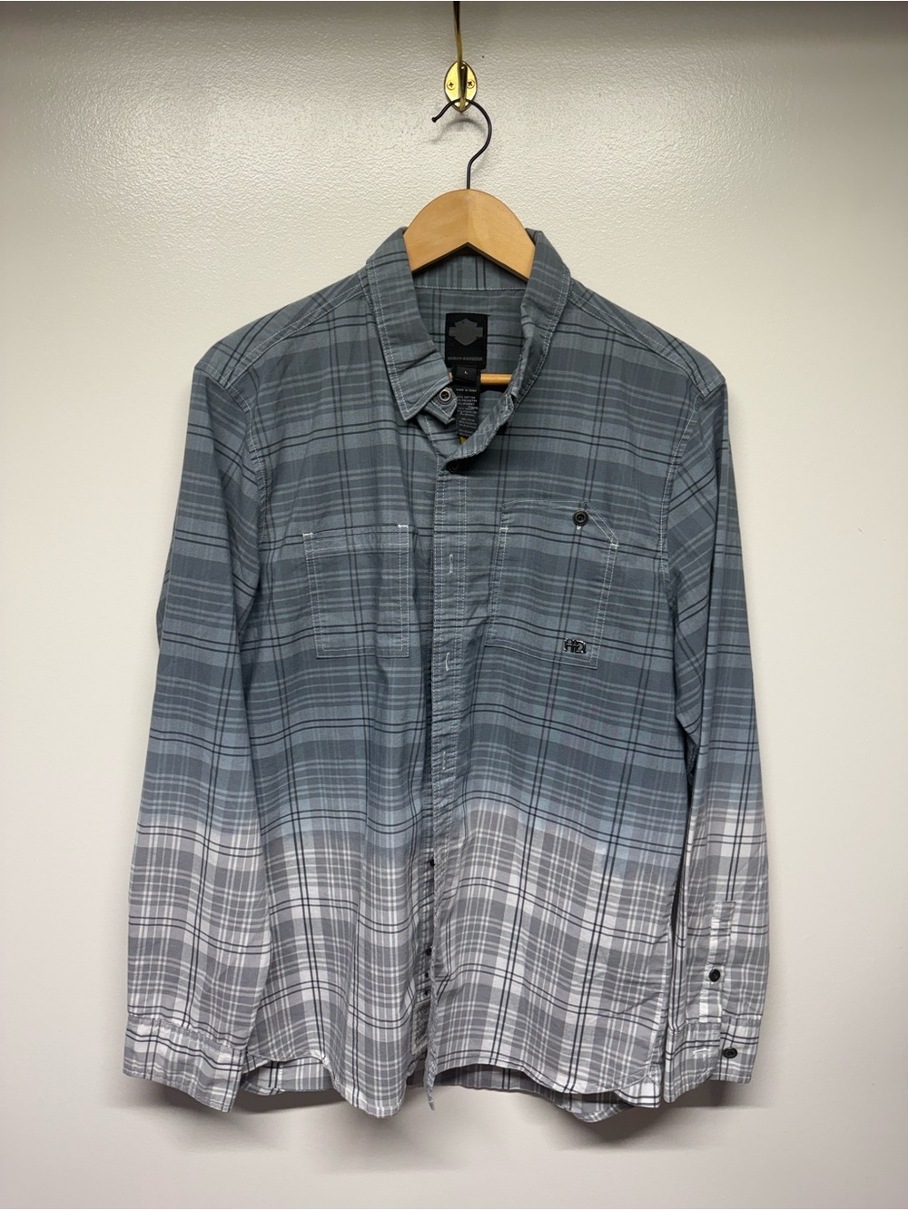 Harley-Davidson Gray Ombre Plaid Button-Down Shirt